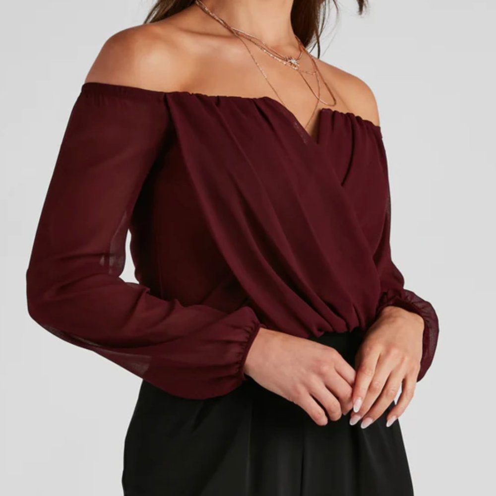 Windsor Burgundy Off Shoulder Top